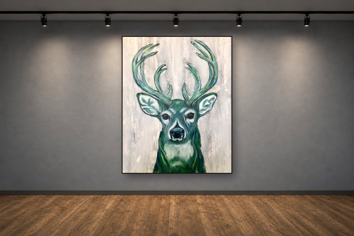 Emerald 12 Point, an original acrylic painting by Cathy Keith (sold), displayed in a gallery setting